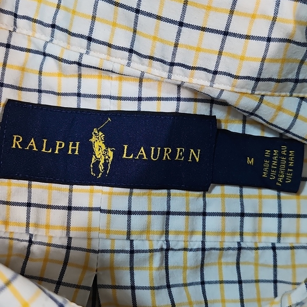 Ralph Lauren 100% Cotton Yellow Navy Check Plaid Long Sleeve Button Down Shirt - Picture 10 of 14